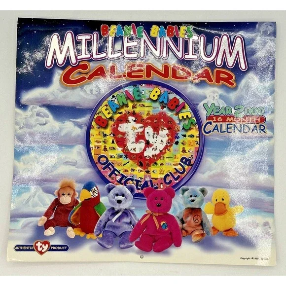 TY Beanie Babies Millennium Year 2000 Wall Calendar 16 Months SKU BB30 - Picture 1 of 5